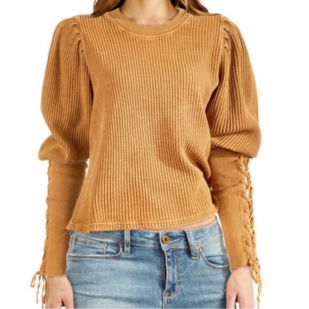 Free People Tasha Waffle Thermal with Juliet sleeves.